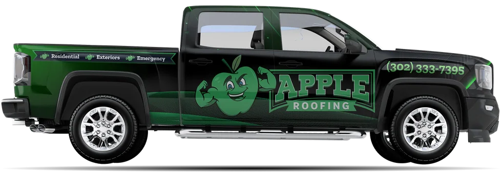 Apple Roofing branded company truck